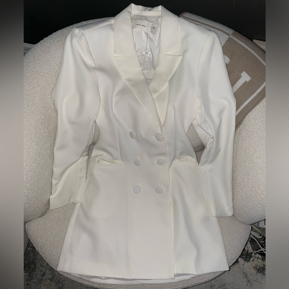 White Blazer Dress Double Breasted Cutout Waist - Picture 3 of 9